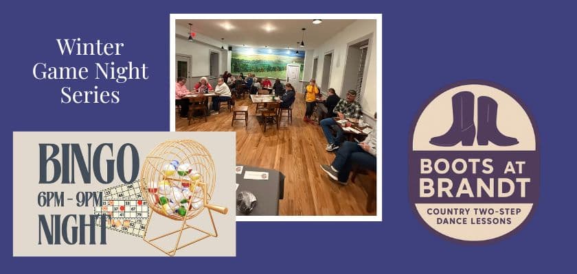 A lively group participates in a Bingo night event, surrounded by tables in a warmly lit room.