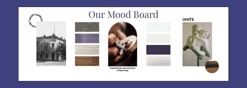 Design mood board used to guide finishes, colors, and furnishings during the Brandt House restoration