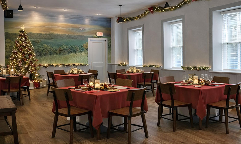 red table cloths event space