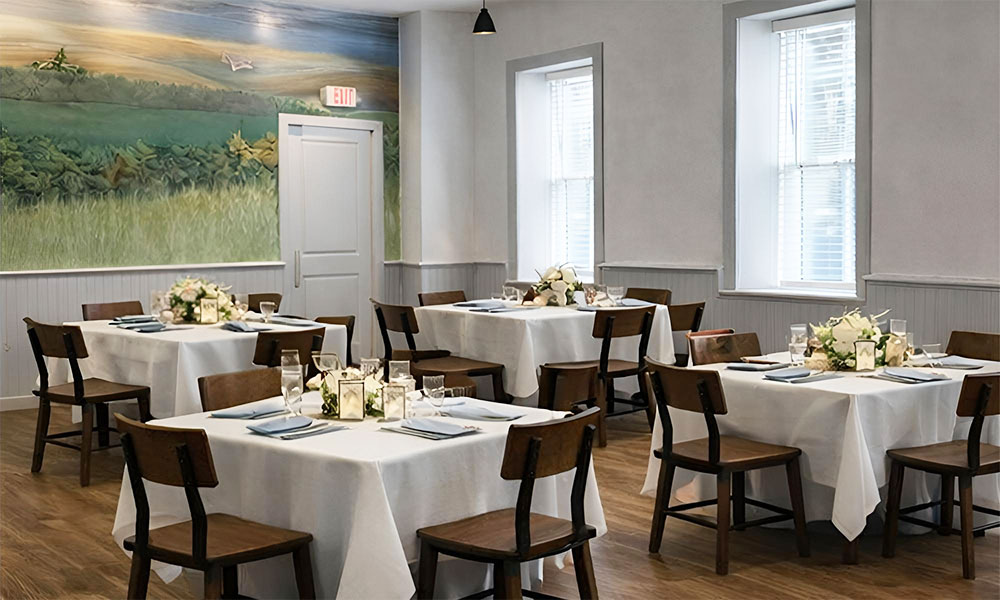 white table cloths event space